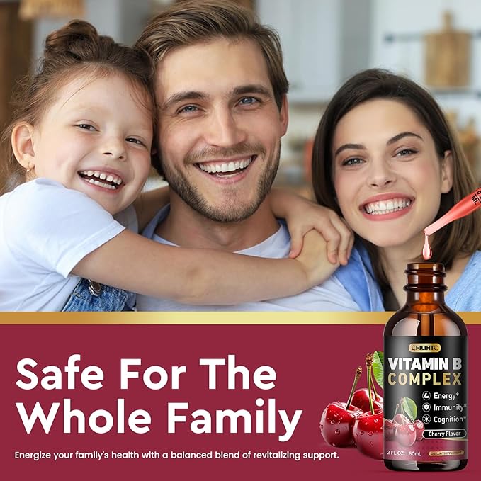(2 Pack) Vitamin B Complex Liquid Drops, B Vitamins Complex Supplement with B1, B2, B3, B5 B6, B7, B9 & Methyl B12 Drops for Adults & Kids, Vegan, Cherry Flavor