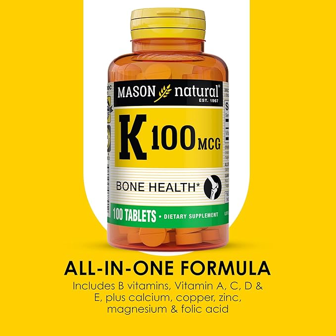MASON NATURAL Vitamin K 100 mcg, Supports Bone & Joint Health, Helps Calcium Absorption, 100 Tablets, Pack of 3