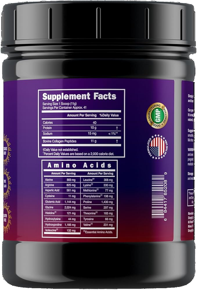 Simply Collagen® Hydrolyzed Collagen Peptides - Enhances & Strengthens Hair, Skin, Nails, Bones & Joints - Grass Fed, Type I & III - 41 Servings Per Container