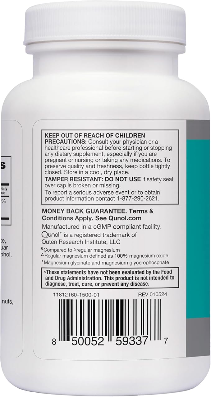 Qunol Magnesium Glycinate Complex, Gentle on Stomach, 250mg One Pill Dose, Superior-Absorption Magnesium, Nerve, Bone and Muscle Health Supplement, 60 Count (Pack of 1)