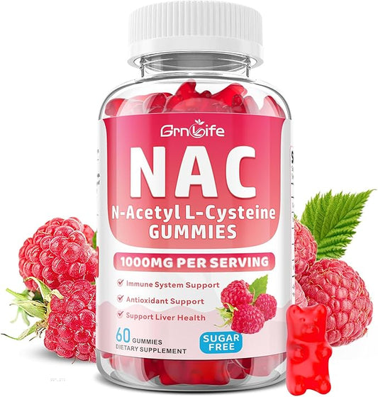 NAC Gummies for Kids & Adults, 1000mg N Acetyl Cysteine Supplement NAC Chewable for Antioxidants & Immune Support, Liver Health, Raspberry Flavor, 60 Count