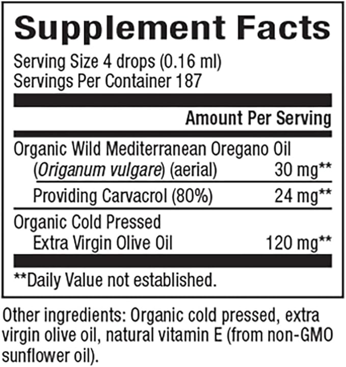 Natural Factors - Oil of Oregano, Certified Organic Support for Healthy Immunity and Cholesterol, 187 Servings (1 oz)