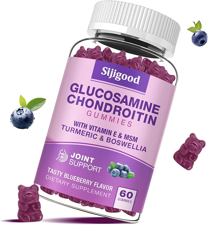 Glucosamine Chondroitin Gummies, Extra Strength Glucosamine Chondroitin MSM with Elderberry & Turmeric, Joint Health, Flexibility, Antioxidant, Immune for Adults - 60 Blueberry Flavored Gummies