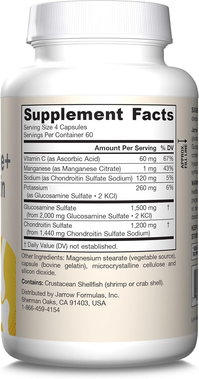Jarrow Formulas Glucosamine + Chondroitin - 240 Capsules - Nutrient Support of Joint Health - With Vitamin C & Manganese - 60 Servings