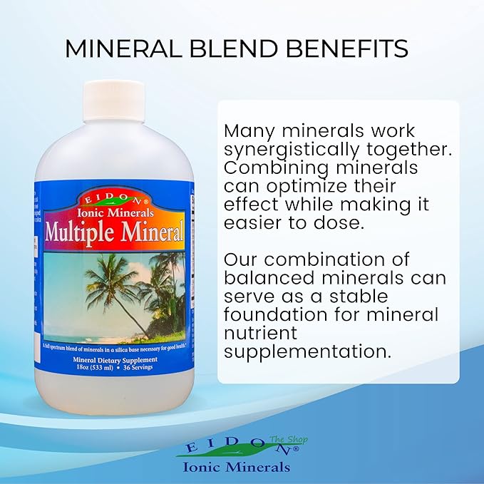 Eidon Ionic Minerals Multiple Minerals Supplement - Ionic Trace Mineral Drops for Water, Natural Liquid Vitamins to Support Heart Health and Hydration, No Additives or Preservatives - 18 oz