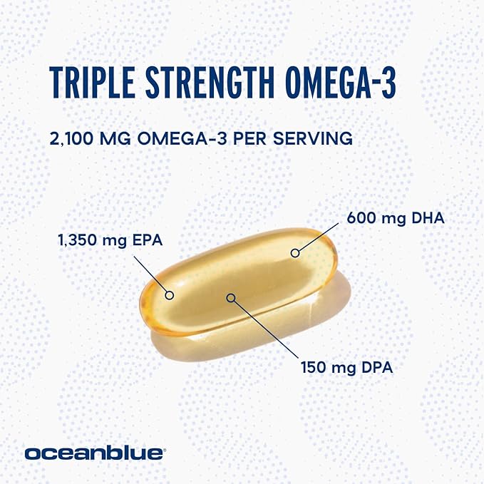 Oceanblue Professional Omega 3 2100-120 ct - High Potency Triple Strength Burpless Fish Oil with EPA, DHA & DPA - Wild Caught - Natural Orange Flavor, 60 Servings