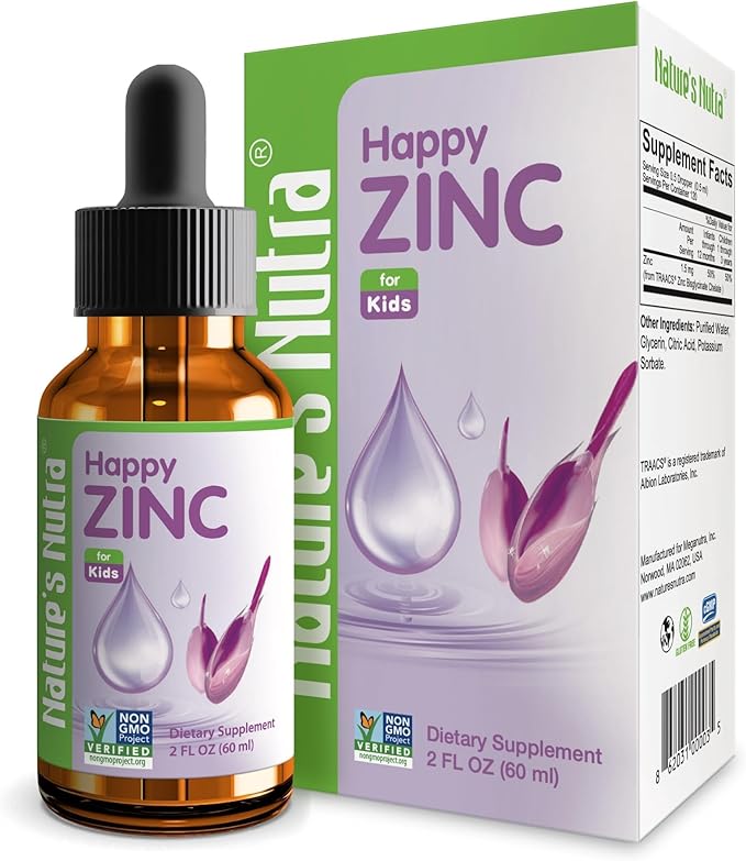 Nature's Nutra Happy Zinc, Premium Liquid Zinc for Baby, Infant, Kids and Children, TRAACS Chelate Zinc, High Bioavailability, Non-GMO, Kosher, 2 Fl. Oz (60ml)