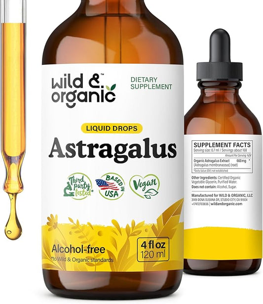 Wild & Organic Astragalus Tincture - Immune Support Supplement w/Astragalus Root Extract - Vegan Tincture for Immunity - Sugar & Alcohol-Free Drops - 4 fl oz