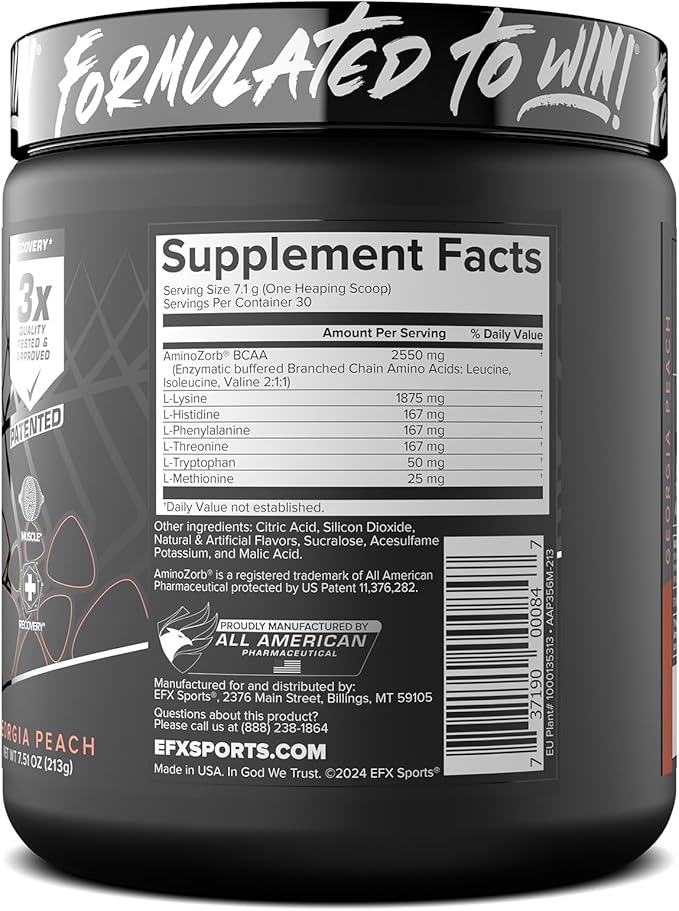 EFX Sports Training Ground EAA | Essential Amino Acids Supplement | Energy & Protein Synthesis | Pre, Intra, or Post Workout | 40 Servings (Georgia Peach)