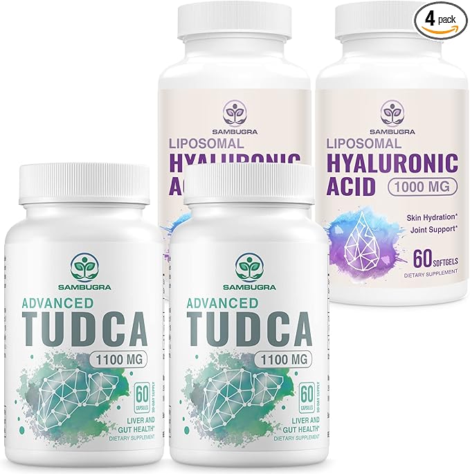 Liposomal Hyaluronic Acid Supplements 1000mg and TUDCA Liver Support 1100mg (Pack of 4)