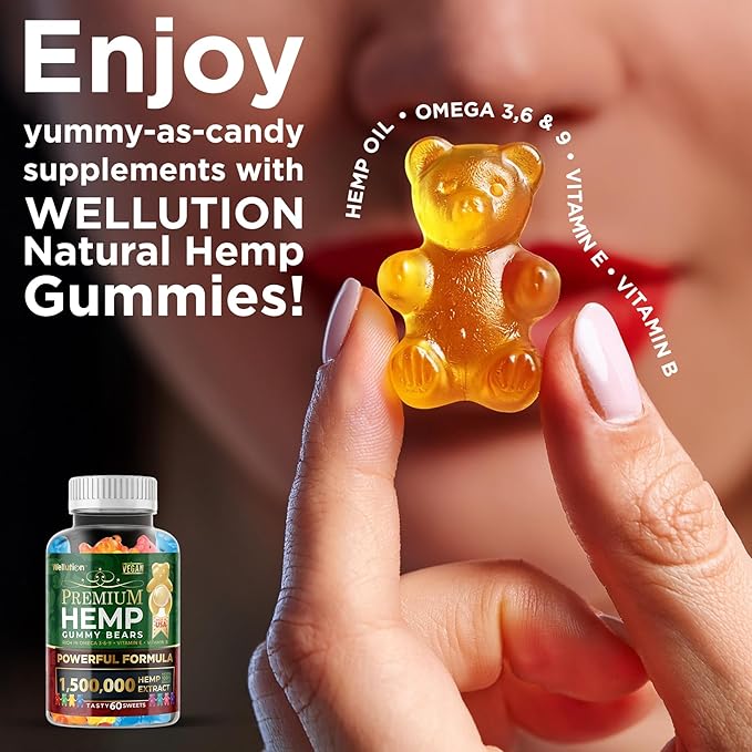 WELLUTION Hemp Gummies – High Potency 1,500,000 MCG – Natural Fruity Bear for Relaxation and Peace - Fast-Acting - 60ct