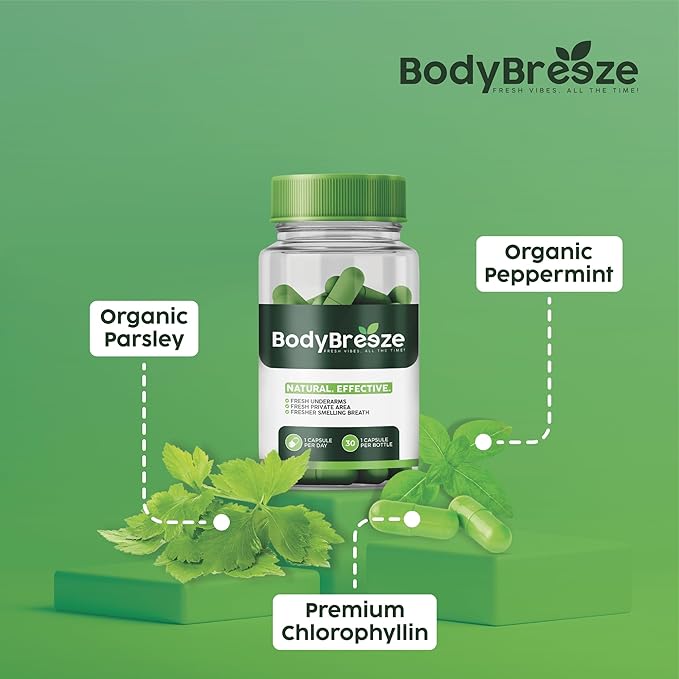 Internal Deodorant Supplement | Natural Chlorophyll 90 Capsules for Body Odor Control, Gut Health, and Fresh Breath | Vegan, Detox Support & Skin Health | Odor Eliminator for Men & Women