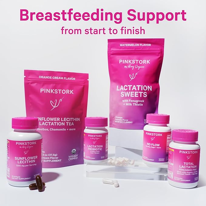 Pink Stork Pumping Moms Lactation Supplement - Support Breast Milk Supply and Flow with Goat's Rue, Milk Thistle and Moringa, Fenugreek-Free, Breastfeeding Essentials for New Moms - 60 Capsules