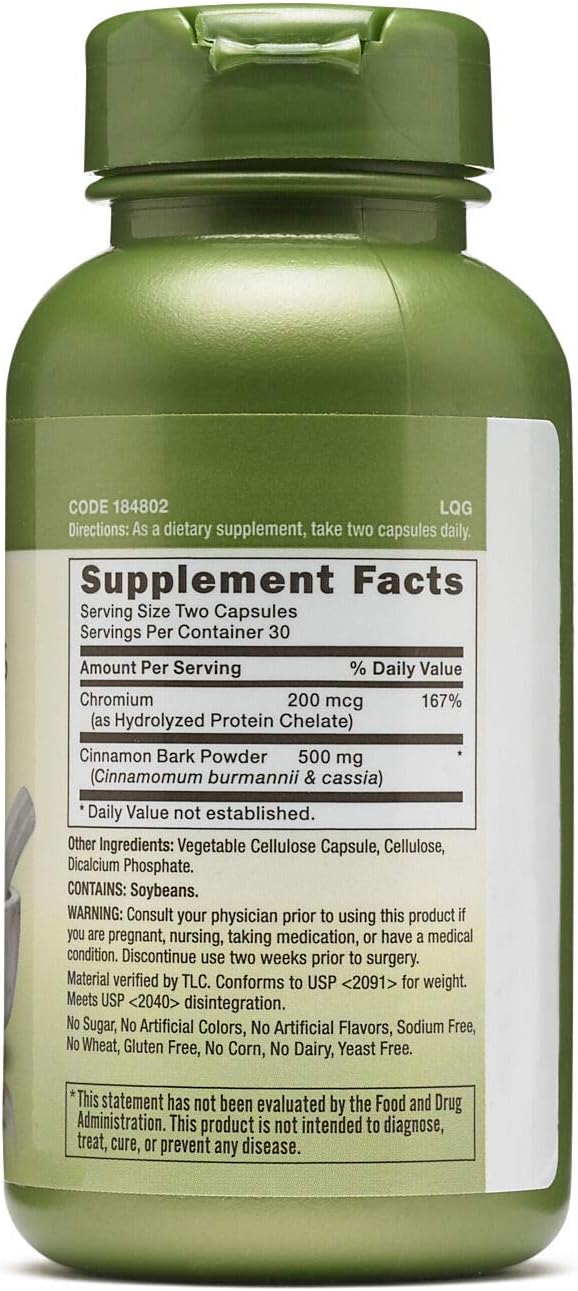 GNC Herbal Plus Cinnamon & Chromium Supplement, Vegetarian, Supports Glucose Utilization, 30 Servings