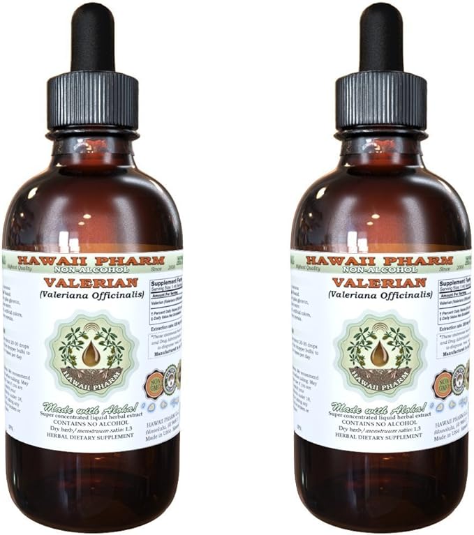Valerian Alcohol-Free Liquid Extract, Organic Valerian (Valeriana Officinalis) Dried Root Glycerite Natural Herbal Supplement, Hawaii Pharm, USA 2x2 fl.oz