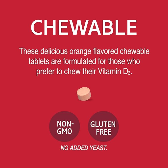 21st Century D3 400 IU Orange Chewable Tablets, Gluten Free, 110 Count (Pack of 3)
