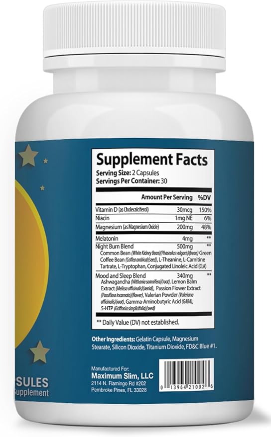 Maximum Slim Advanced Nighttime (Fat Burning) Weight Loss with African Mango, Green Tea, Resveratrol, and Maqui Berry,Will Help You Lose Weight While Sleeping and Maintain Sleep, 60 Count