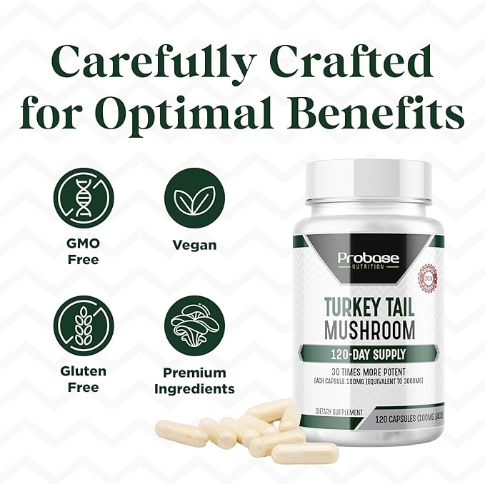Premium Turkey Tail Mushroom Capsules Turkey Tail Supplement with Real Mushroom Extract Coriolus Versicolor 4 Month Supply 120 Capsules