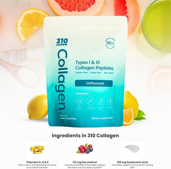 310 Nutrition Collagen Peptides - Hydrolyzed Collagen Powder for Women & Men - Grass - Fed Bovine Protein - Hair, Skin, Nails & Joints Support - Native Path Alternative - Unflavored – 30 Servings