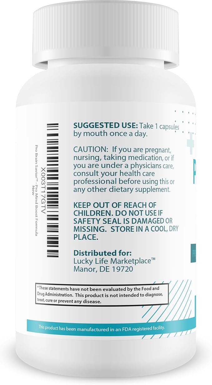 Pro Brain Savior - Nootropic Brain Supplement - Pro Mind Boost Formula for Memory, Focus, & Clarity - Study Pills - Bacopa, Niacin, Caffeine + L-Theanine, GABA - Promote Memory Retention & Learning