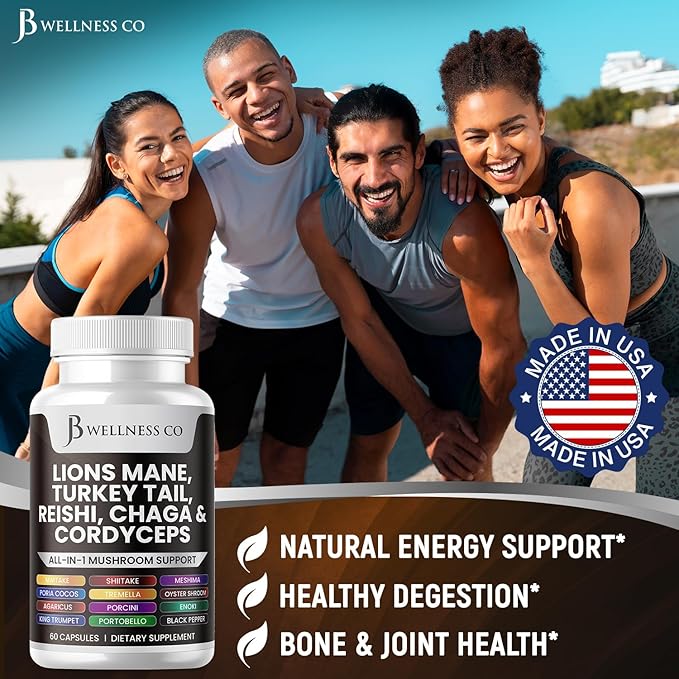 Lions Mane Supplement Cognitive Support, Immune Health with Turkey Tail 20in1 Mushroom Reishi Cordyceps Chaga with Marshmallow Root - 120 Count