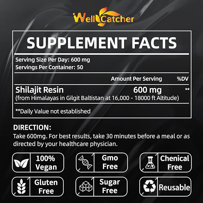 Pure Himalayan Shilajit Resin for Men Women: Natural Organic Shilajit Supplement 600MG Rich in 85+ Trace Minerals 75%+ Fulvic Acid for Energy Immunity Focus Support 50 Servings