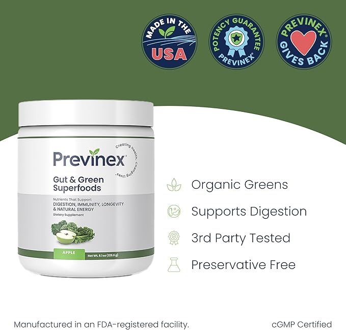 Gut & Green Superfoods Powder - Organic Greens with Clinically Studied Ingredients That Support Digestion, Gut Health, Immunity, Anti-Aging & Natural Energy
