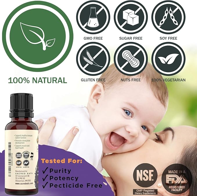 Vitamin D Drops for Infants - 400 IU Per Drop, Natural & Sugar Free in MCT Oil for Best Absorption. 880 Servings. Easy to Take Liquid D3 Supplement for Baby & Toddlers (Grape)