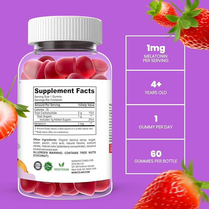 DR. MORITZ Melatonin Gummies for Kids and Adults Childrens Gummy with Strawberry Flavor - Chewable 1mg Melatonin Gummies for Teens – Melatonin for Kids (60 Count)
