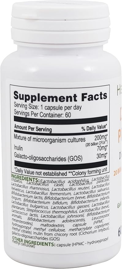 Digestive Probiotic + Prebiotic | 24 Strains | 20 Billion CFU | 60 Capsules | Active Gut | Inulin and GOS | Dietary Supplement