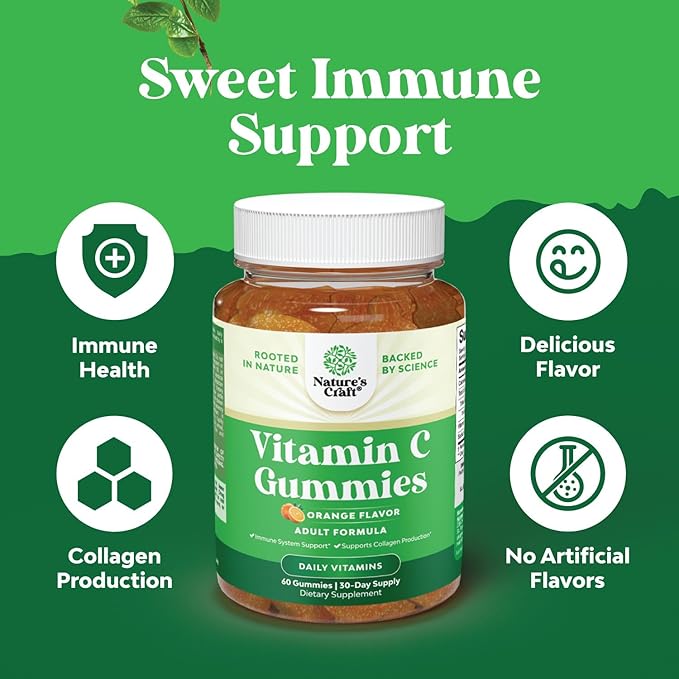 Natures Craft Bundle of Reduced Glutathione Supplement with Glutamic Acid and Chewable Vitamin C Gummies for Adults Halal Vitamin C Immune Support Gummies
