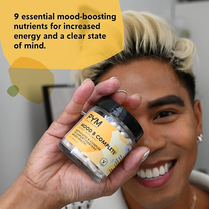 Vitamin B Complex Mood Support Supplement by PYM (30 Count) | Methylated B Complex for Everyday Mood & Energy Support | Non-GMO, Vegan, Gluten-Free
