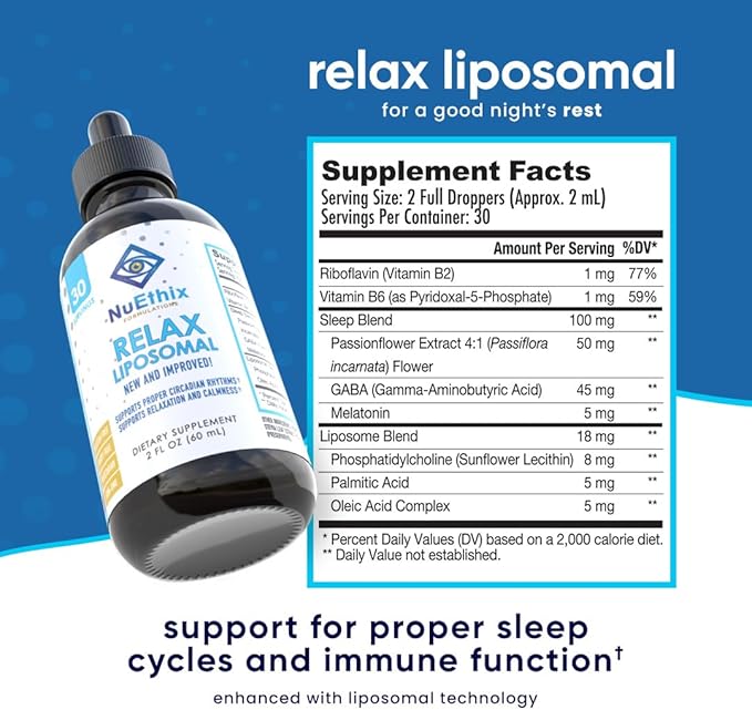 NuEthix Formulations Relax Liposomal Supplement Formula to Support Relaxation & Calm, 2 Fluid Ounces, 30 Servings