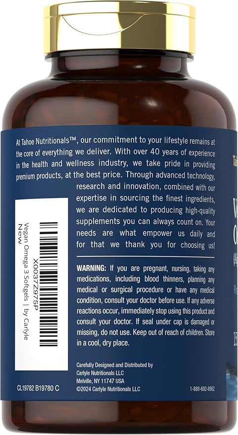 Carlyle Vegan Omega 3 Supplement | 150 Softgels | from Algae Oil | Non-GMO & Gluten Free | by Tahoe Nutritionals