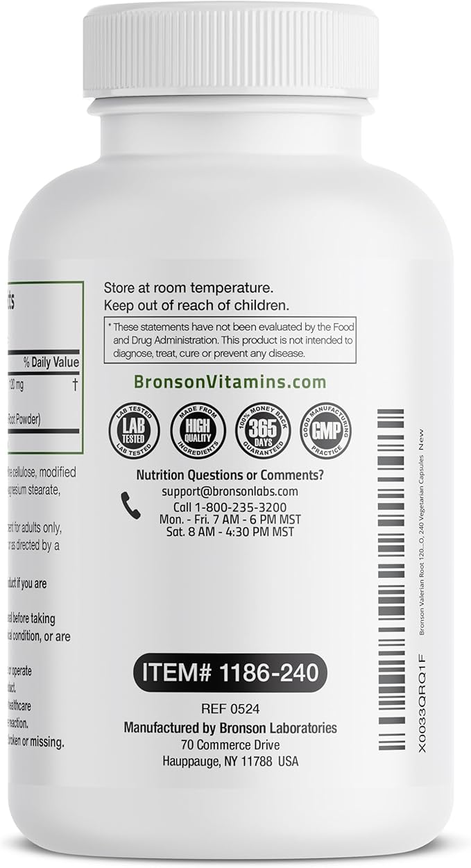 Bronson Valerian Root Capsules - Valerian Officinalis - Promotes Relaxation - Non-GMO, Soy-Free Gluten-Free, 240 Vegetarian Capsules