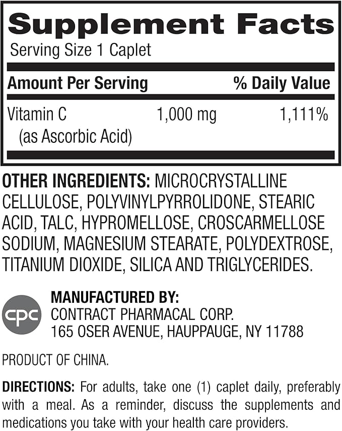 Earth's Splendor Vitamin C 1000 mg Dietary Supplement for Men & Women, Immune Support, Supports Antioxidant Health (100 Caplets, 3+ Month Supply Per Bottle) - 2 Pack