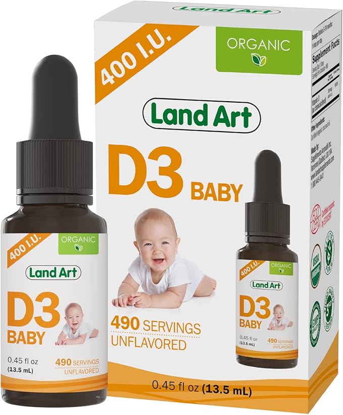 Certified Organic Vitamin D3 Drops - for Baby - 400 IU per Drop - 490 Servings - Development and Maintenance of Bones and Teeth - GMO Free - Gluten Free – 0.45 fl oz (13.5 ml)