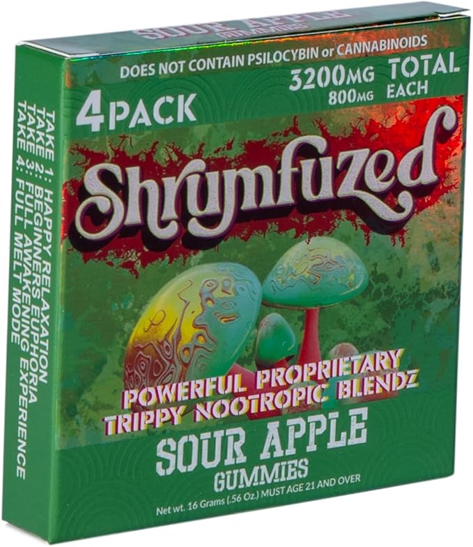 Proprietary Nootropic Gummy 3200mg - Lion's Mane, Reishi, Chaga, and Cordycep Nootropic Tripee Mushroom Blend (4, Sour Apple)