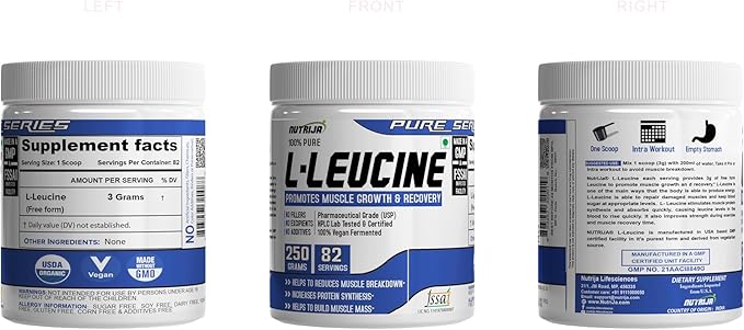 L-Leucine - 100% Pure & USP Grade- Intra Workout Supplement Powder | Muscle Recovery & Building Lean Muscles (500 Grams)