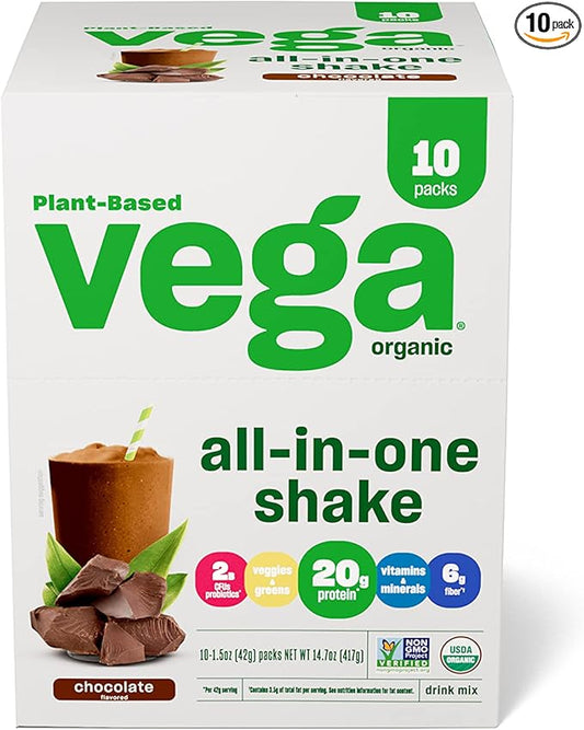 Vega Organic All-in-One Vegan Protein Powder, Chocolate - Superfood Ingredients, Vitamins for Immunity Support, Keto Friendly, Pea Protein for Women & Men, 14.7 oz (Packaging May Vary)