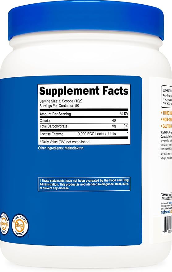 Nutricost Lactase Powder 500 Grams - Non-GMO, Gluten Free