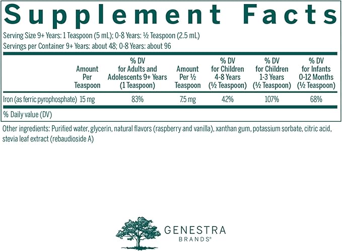 Genestra Brands Liquid Iron | Colloidal Mineral Supplement | Natural Raspberry Flavor | 8.1 fl. oz.