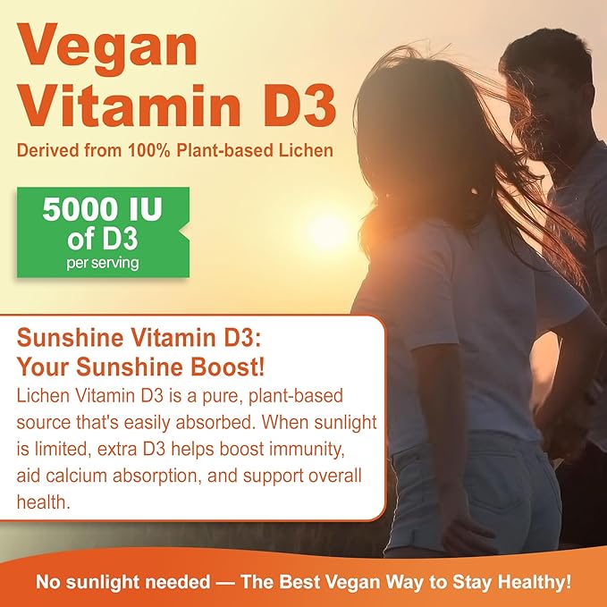 Sugar Free Vitamin D3 5000 IU Gummies + Methyl B12 Vitamins + Vegan Omega 3 Supplement, Organic Vitamin D Gummies for Women Men with Vitamin ACE & Zinc for Energy, Mood, Muscle & Immune Support