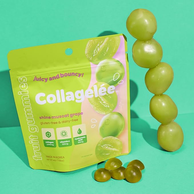 Collagelee Collagen Gummies - Marine Collagen Supplements with Vitamin C, Hyaluronic Acid, & Biotin for Moisturized, Youthful, Plump Skin - Korean Skincare (Shine Muscat Grape)
