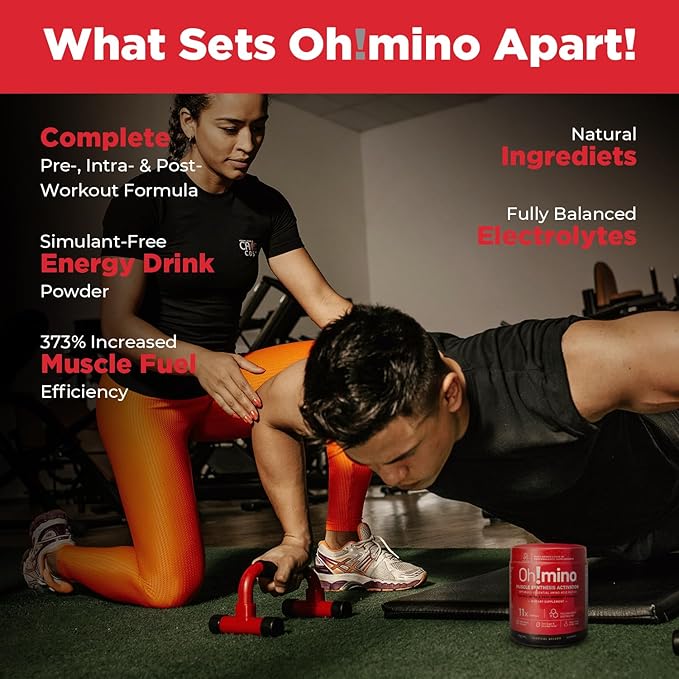 Ohmino Essential Amino Acids for Muscle Gain - BCAAs and EAA Amino acids Powder Supplement, Pre & Post Workout - Non Caffeine, Non Dairy, Vegan, Zero Sugar & Net Carbs - 40 Servings (Tropical Splash)