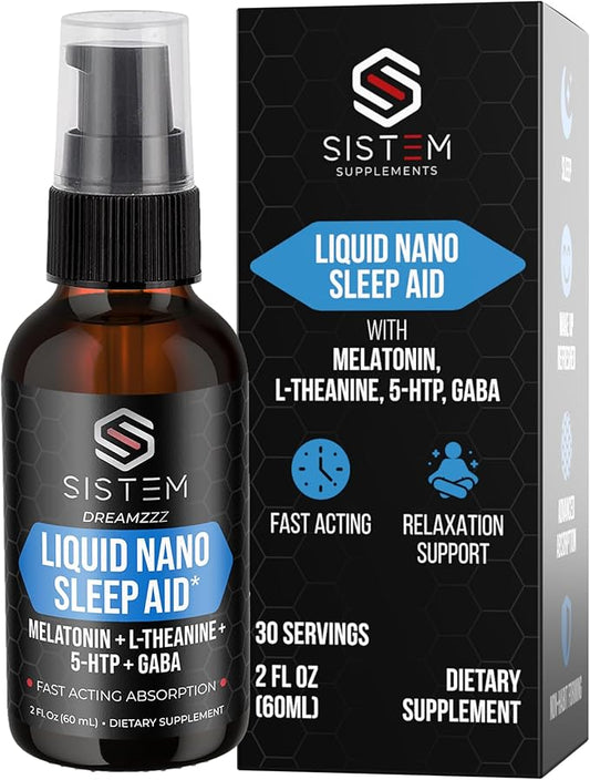 Dreamzzz by Sistem - Liquid Nano Sleep Aid Spray with Melatonin, GABA, L-Theanine, 5-HTP Supplement Blend, Promotes Calm, Restful Sleep & Restoration for Adults
