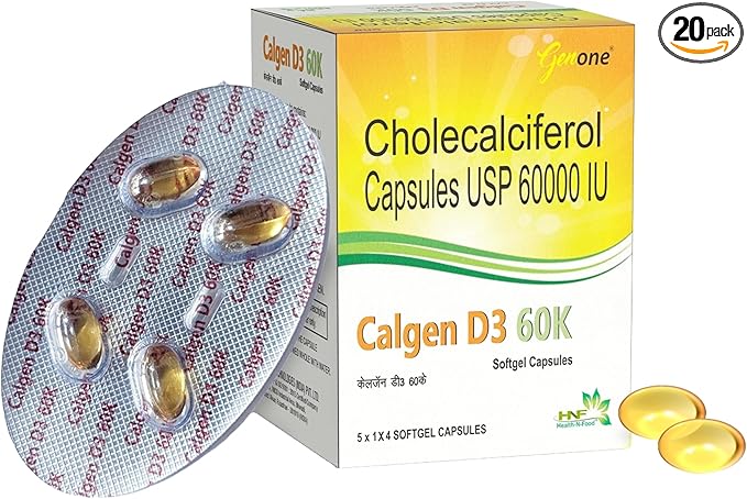 GENONE Calgen D3 Vitamin D3 Capsule for Boosting Immunity, Healthy Bones and Strong Muscles (20 Caps)