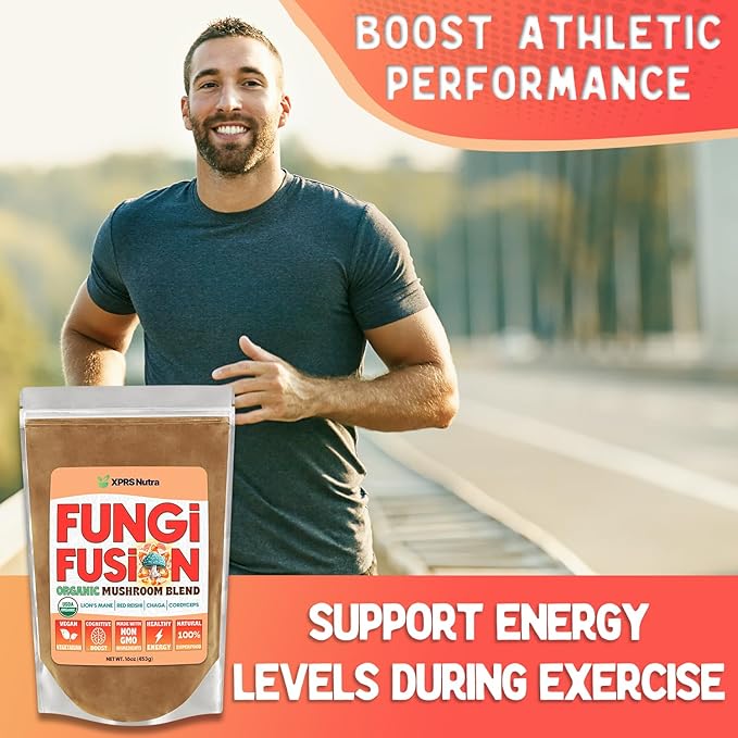 XPRS Nutra Fungi Fusion Organic Mushroom Powder Blend, Premium Blend of Lion's Mane, Reishi, Chaga, Cordyceps for Mental Clarity, Cognition, Energy and Immunity - 8 Ounce