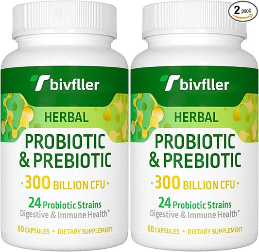 Probiotics for Women Men- 300 Billion CFU, 24 Strains Probiotic+15 Organic Herbs Prebiotics Blend, Pre and Probiotics, for Digestive Health, Immune & Gut, Diarrhea, Bloating, Vegan, 4 Month Supply