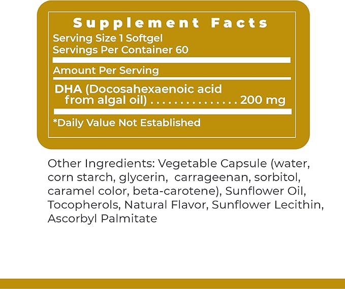 Premier DHA, 60 Softgels, Vegan Product - Plant-Source DHA for Premier Support for The Brain, Nerves, Eyes and Heart
